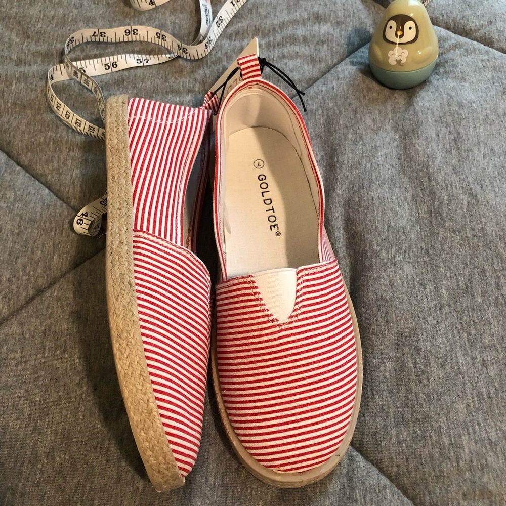 ✨New Gold Toe Red Striped Slip On Espadrille Shoes